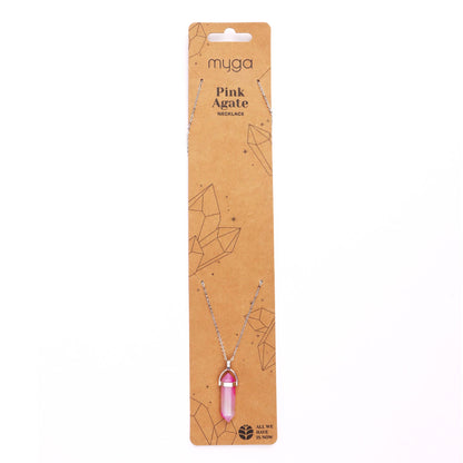 Silver Plated Necklace - Pink Agate Pendant