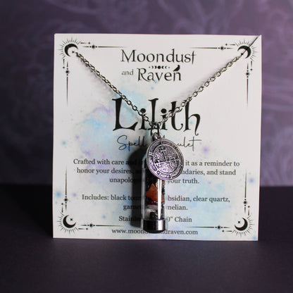 Lilith Spell Jar Amulet Necklace, Witchy Crystal Jewelry