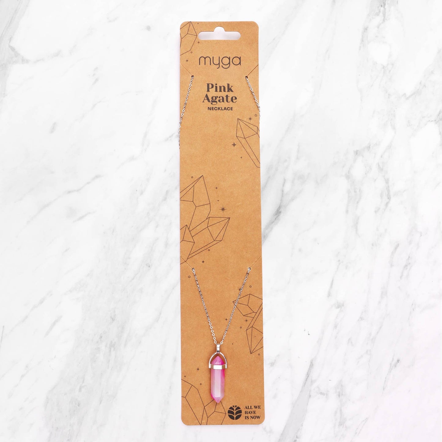 Silver Plated Necklace - Pink Agate Pendant