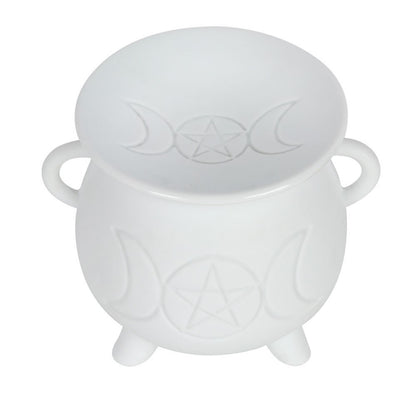 White Triple Moon Cauldron Oil Burner
