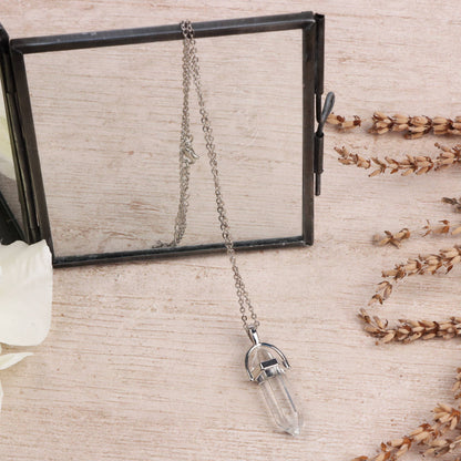 Silver Plated Necklace - Clear Quartz Pendant