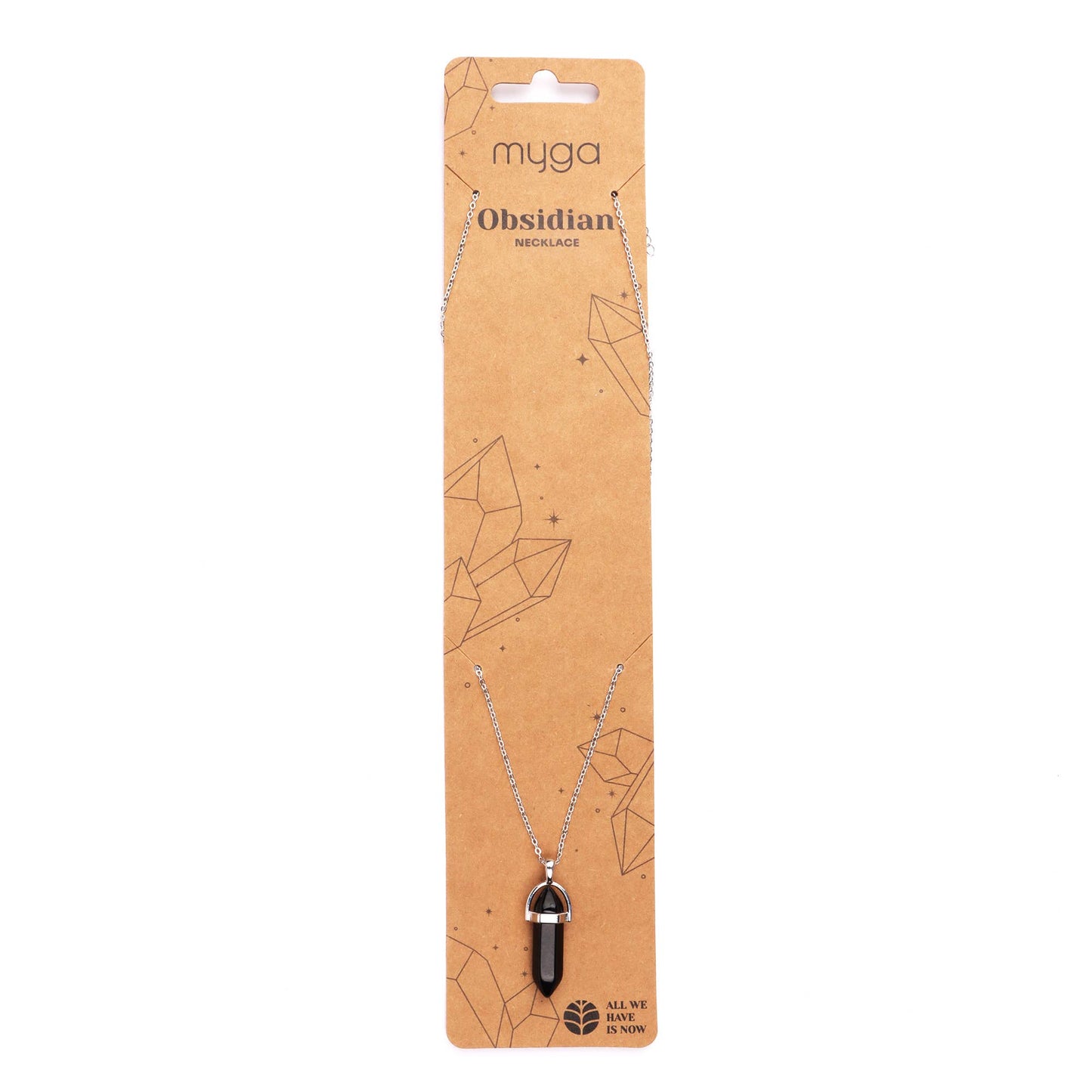 Silver Plated Necklace - Obsidian Pendant